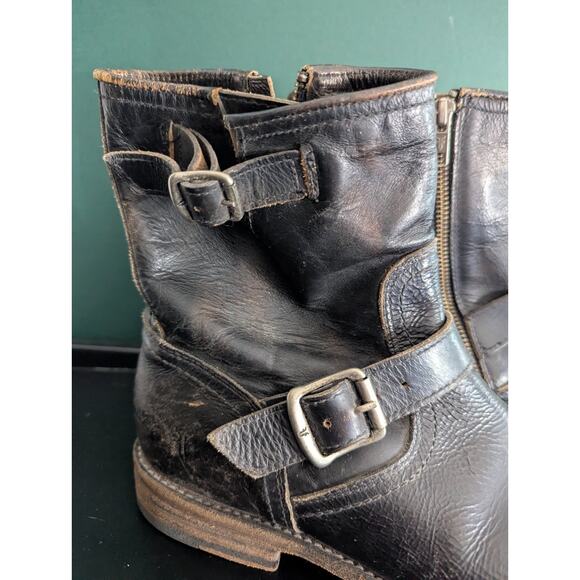 Vintage Frye Black Leather Ankle Zip Bucke Motorcycle Boots USA Men's 8 1/2D - Picture 2 of 16